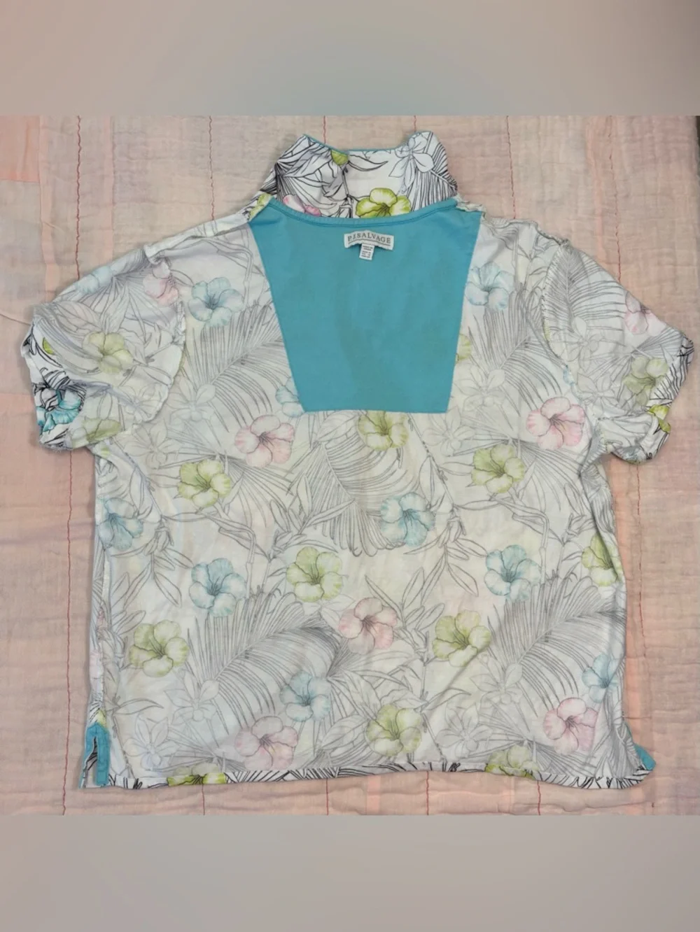 P.J. Salvage Hibiscus Flower Shorts Set, Sz M, Aqua Trim, Yellow, Pink - Picture 16 of 16